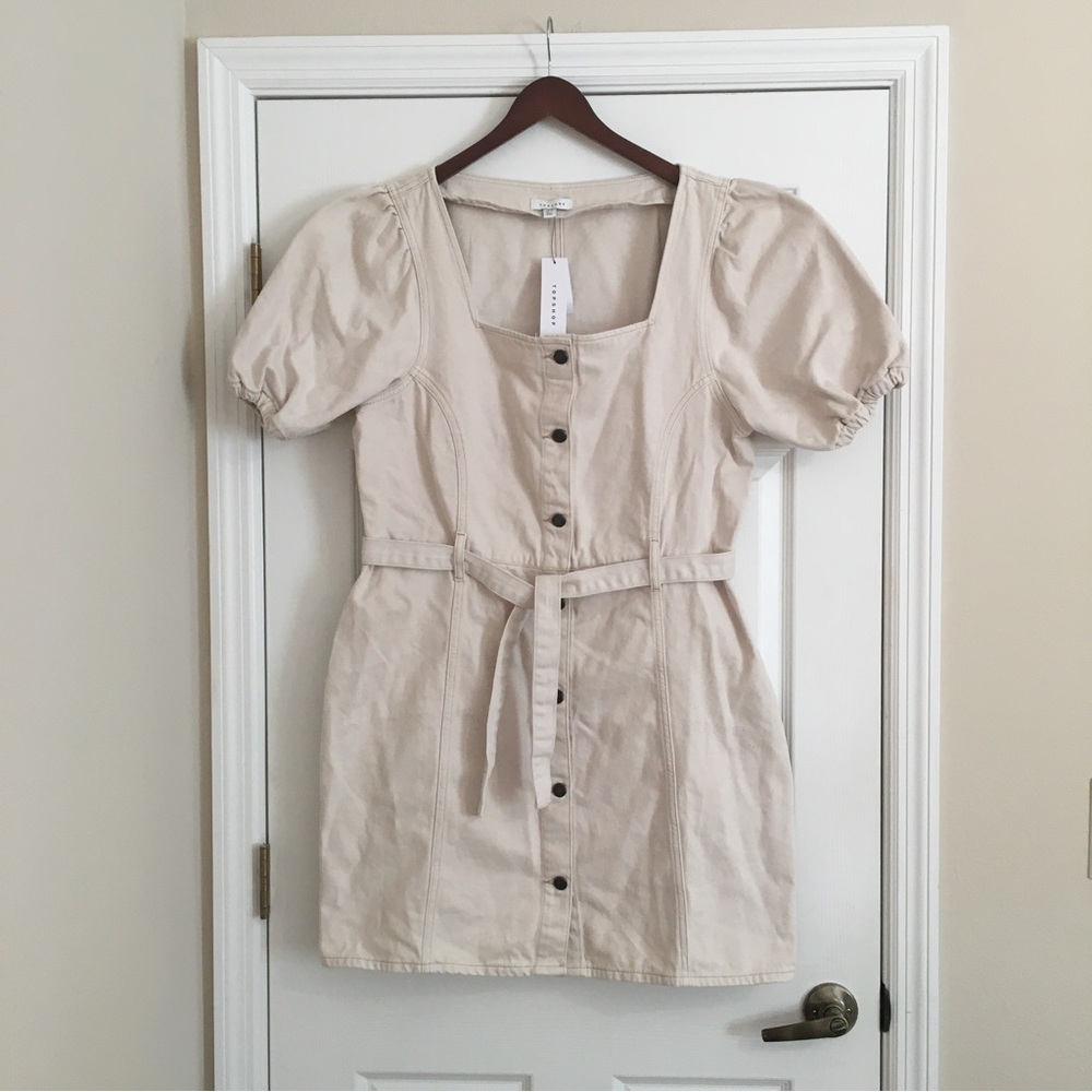 NWT Topshop Beige denim button front mini dress